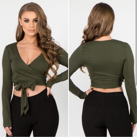 Olive Wrap Crop Top